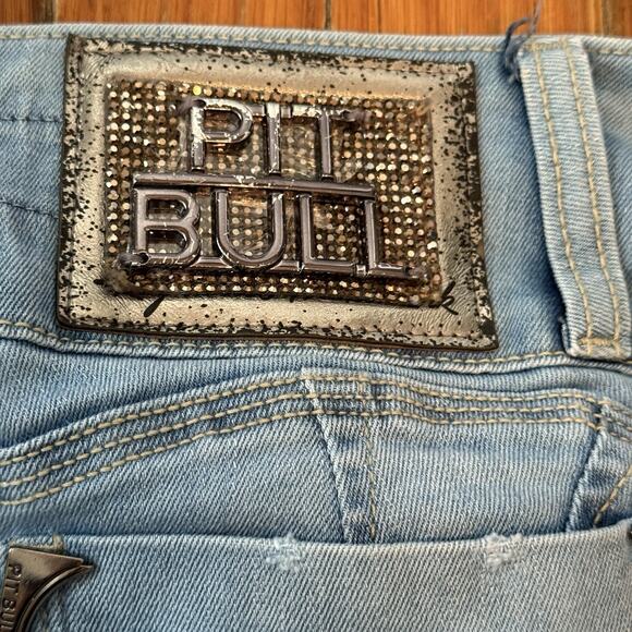 Pit Bull Jeans Distressed Rhinestone Embellished Light Wash REF#25027 30x29 - Picture 3 of 14